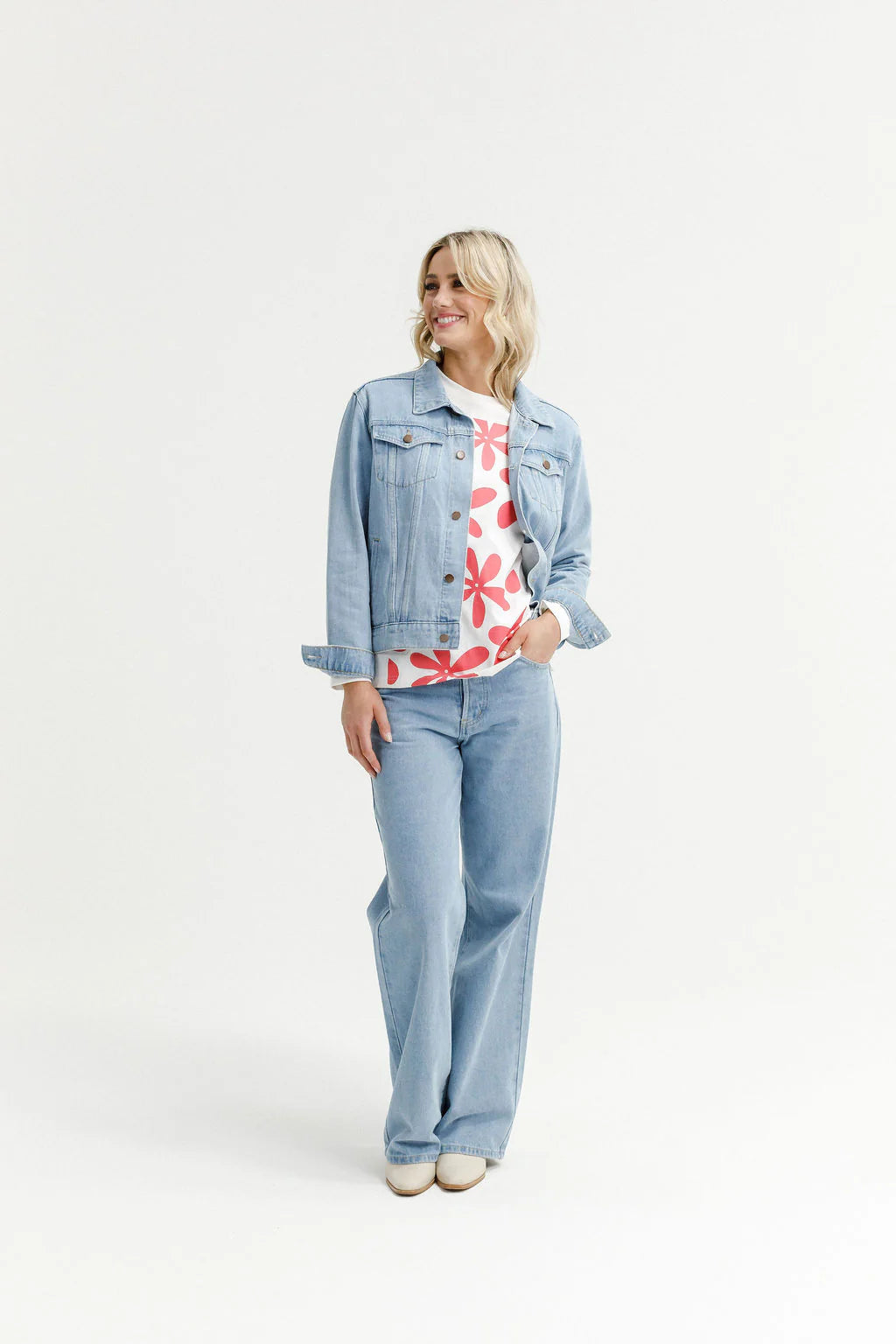 HOME-LEE Long Sleeve Chris Tee - Coral Daisies