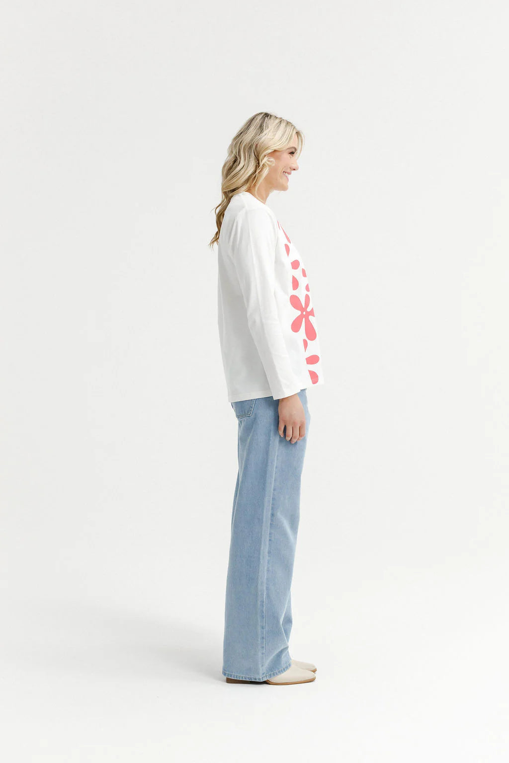 HOME-LEE Long Sleeve Chris Tee - Coral Daisies