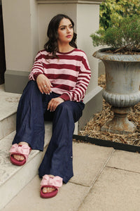 HOME LEE - Hugo Crew - Merlot & Blush Stripe Top 16 18 12 10 8 14 NZ LUMA