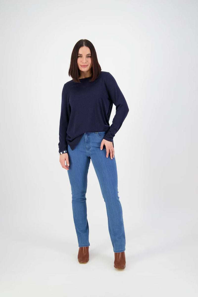 5878 Plain New Blue - Slim Leg Full Length Jean- VASSALLI Pant NZ LUMA