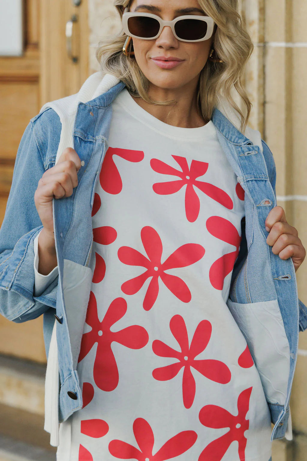 HOME-LEE Long Sleeve Chris Tee - Coral Daisies