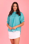 Abby Top - Aqua - CHARLO Top 18 16 10 12 14 8 NZ LUMA