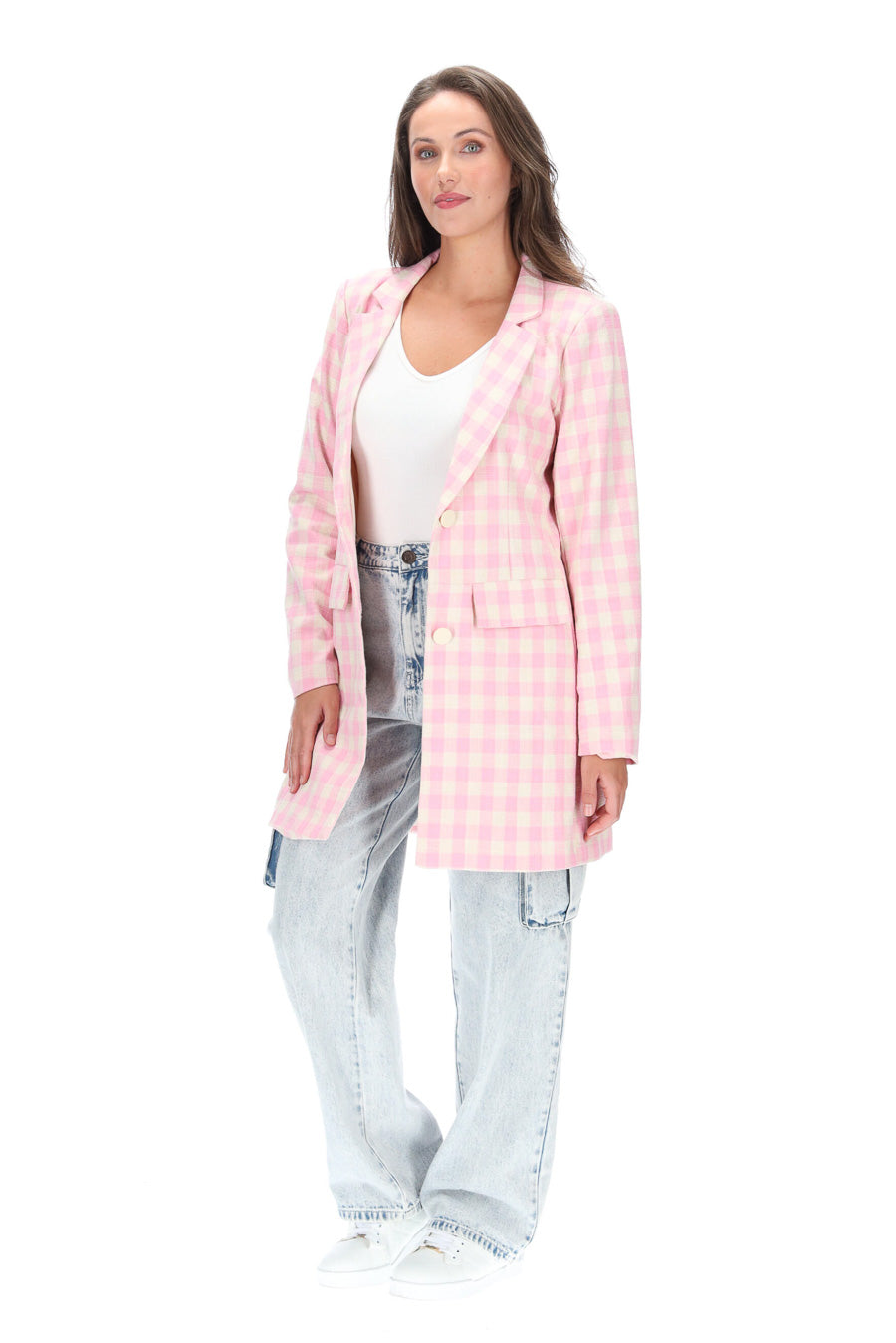 Aleisha Check Blazer - Pink - CHARLO Jacket NZ LUMA