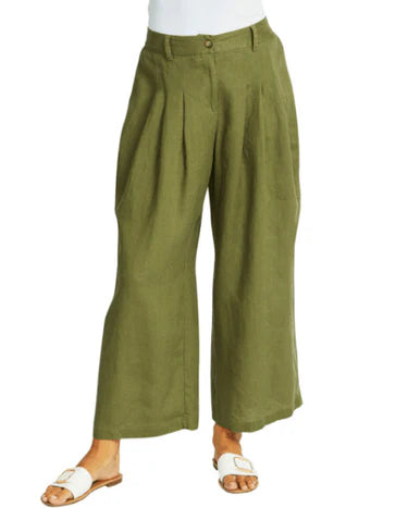 Amal Linen Palazzo Pant - Khaki- PING PONG Pant 10 16 8 14 12 NZ LUMA