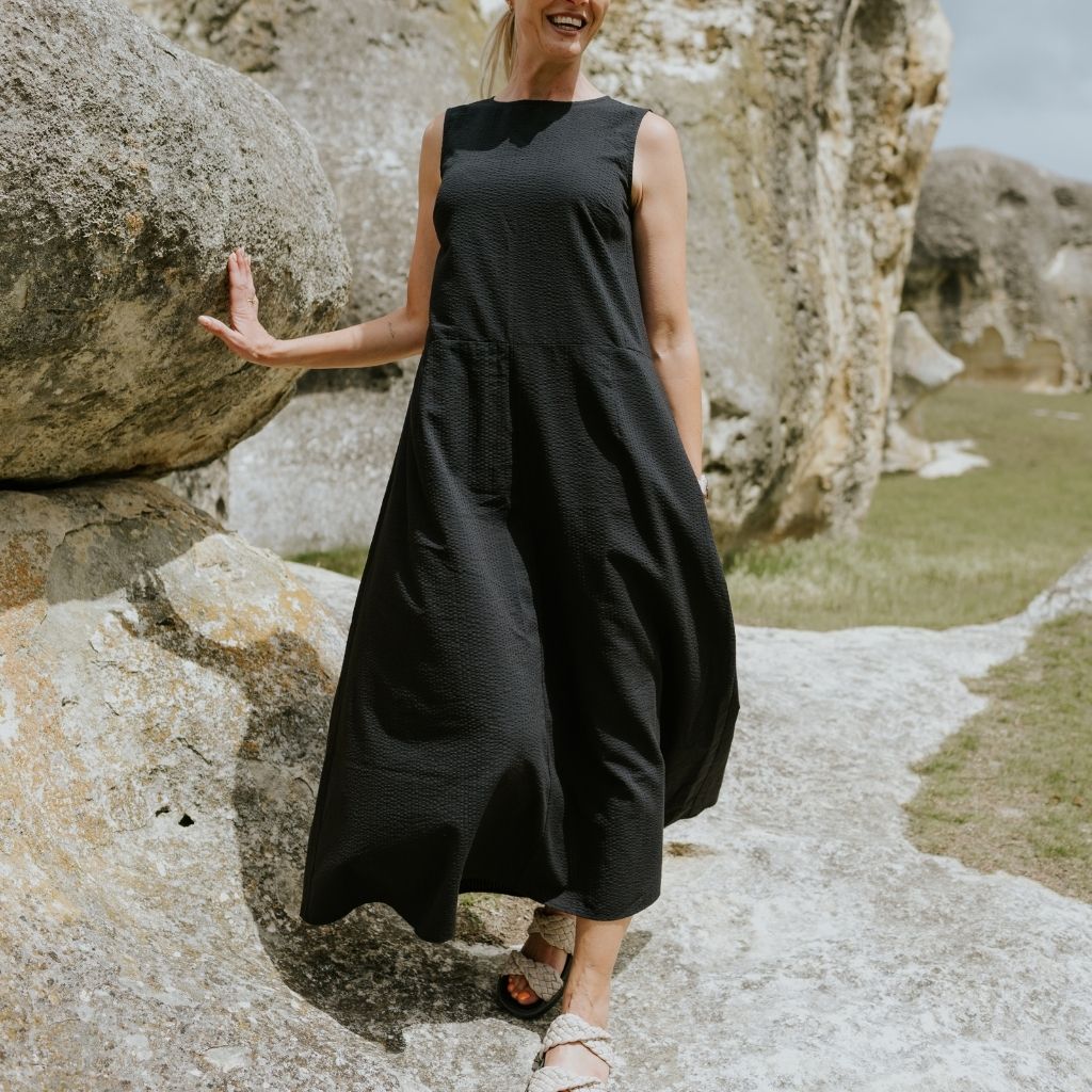 Anna Drop Waist Dress - Black - MOKE Dress NZ LUMA
