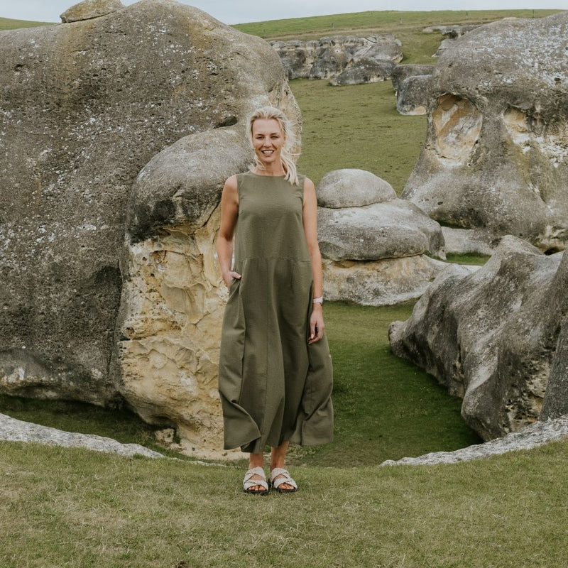 Anna Drop Waist Dress - Bonsai - MOKE Dress NZ LUMA