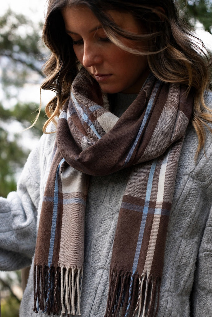 ANTLER - Cocoa Check Scarf Accessories NZ LUMA