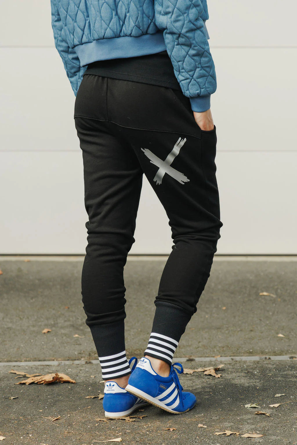 Apartment Pants - Alpine Weight - Black w Silver X Striped Cuffs- HOME LEE Pant NZ LUMA