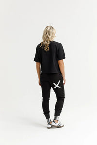 Apartment Pants - Alpine Weight - Black w Silver X Striped Cuffs- HOME LEE Pant NZ LUMA