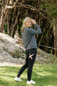Apartment Pants -Black w Berry Blossom X - HOME-LEE Pant NZ LUMA