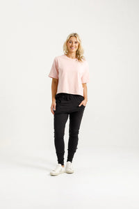 Apartment Pants -Black w Berry Blossom X - HOME-LEE Pant NZ LUMA