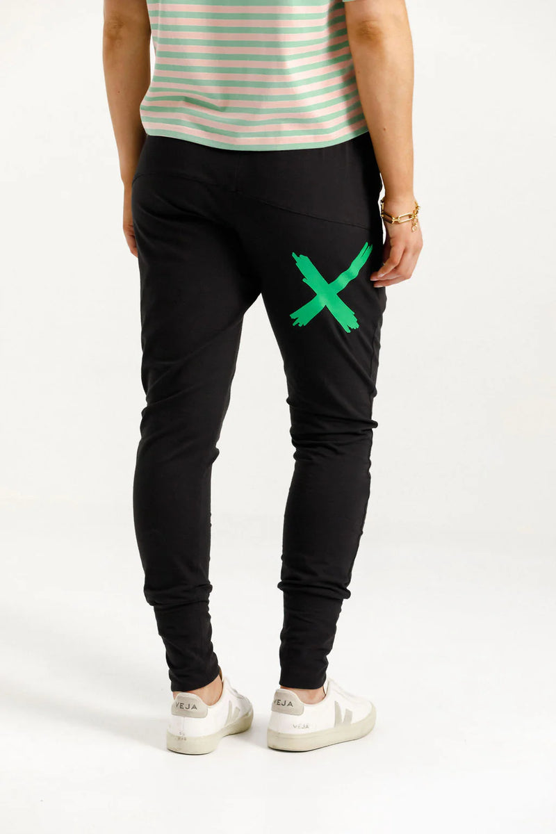 Apartment Pants -Black w Kelly Green X - HOME-LEE Pant NZ LUMA