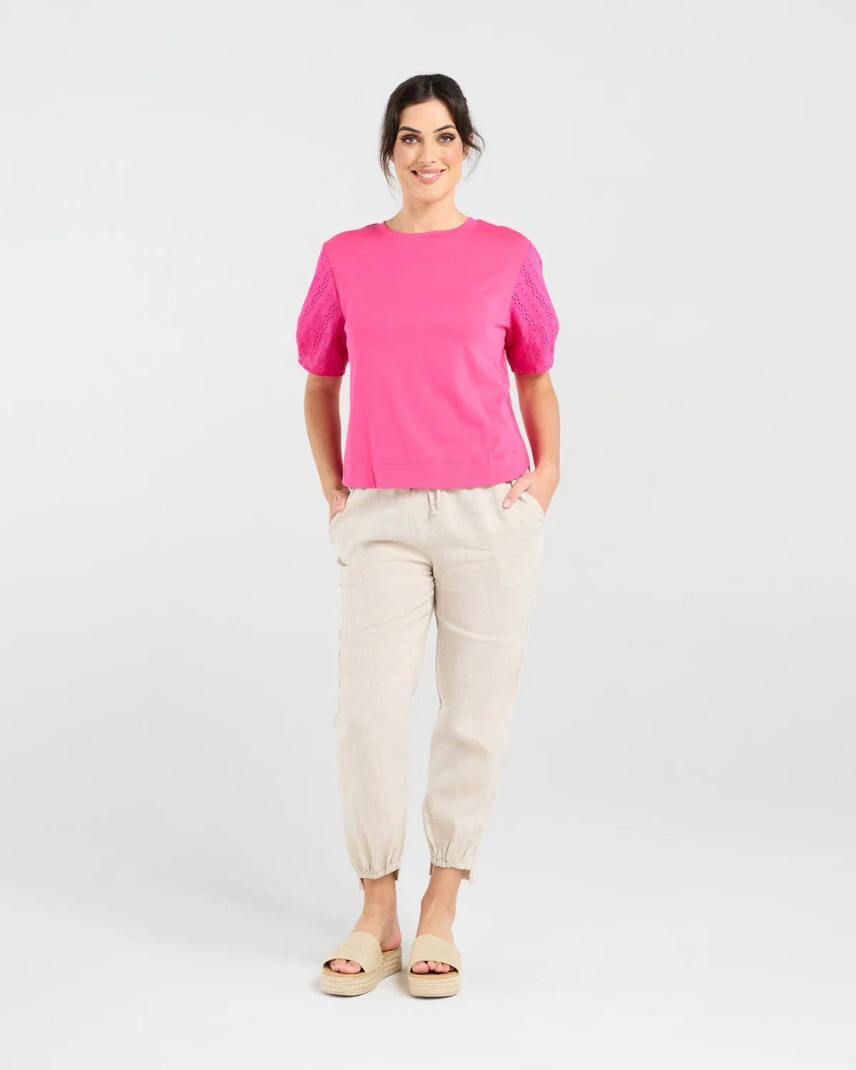 Ariane Broderie Sleeve Tee - BLACKSTONE Top NZ LUMA
