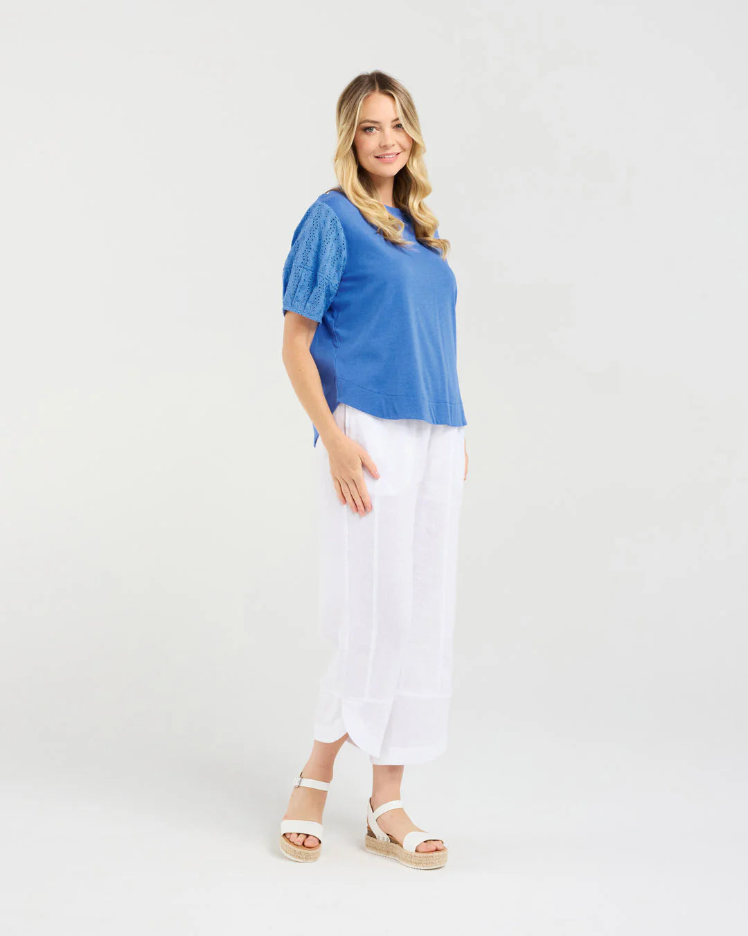 Ariane Broderie Sleeve Tee - BLACKSTONE Top NZ LUMA