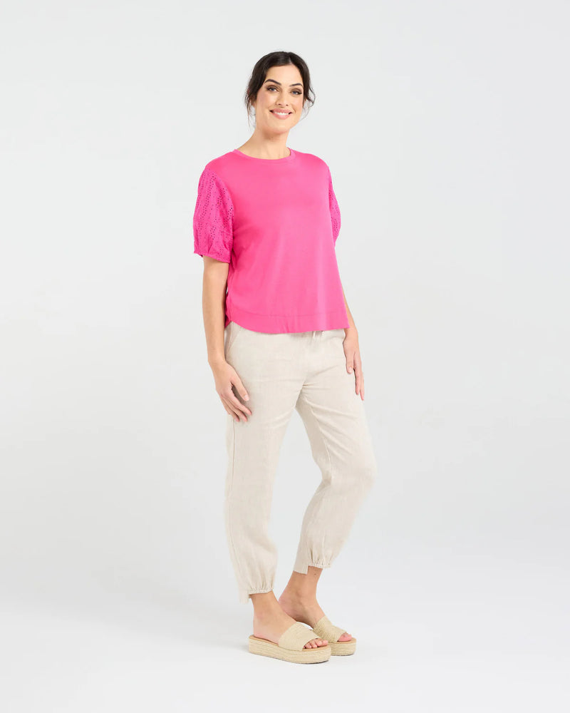 Ariane Broderie Sleeve Tee - BLACKSTONE Top NZ LUMA