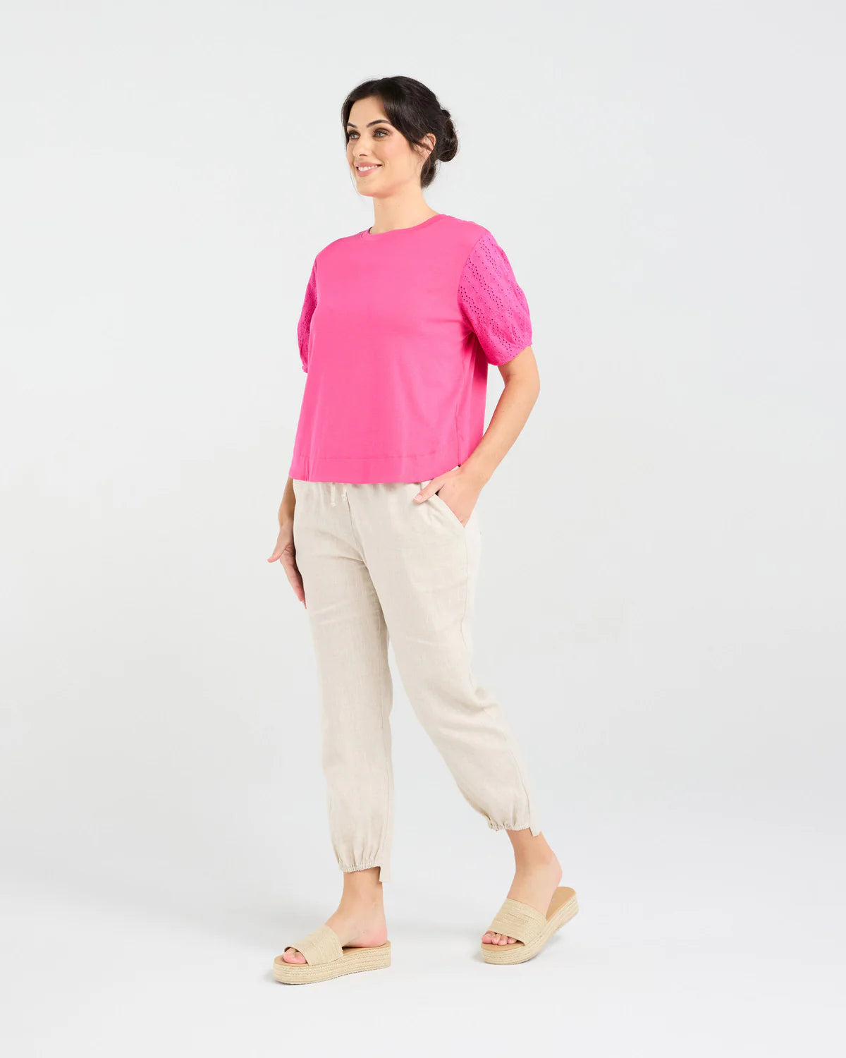 Ariane Broderie Sleeve Tee - BLACKSTONE Top NZ LUMA