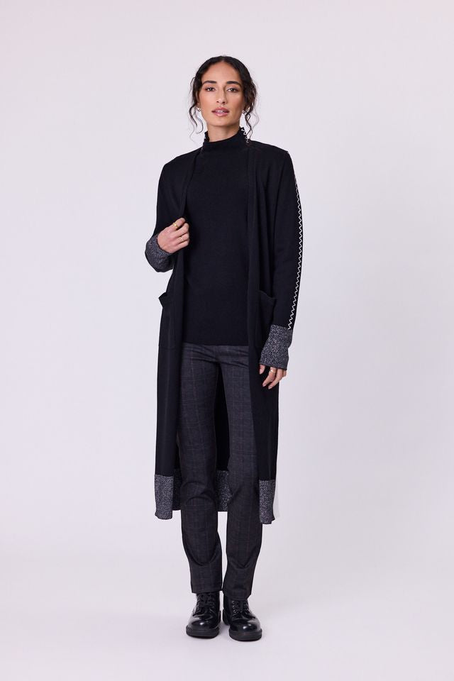 Astral  Long Cardi Knit -Black/Silver - NAVY & CO