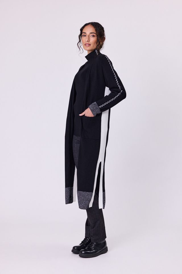 Astral  Long Cardi Knit -Black/Silver - NAVY & CO