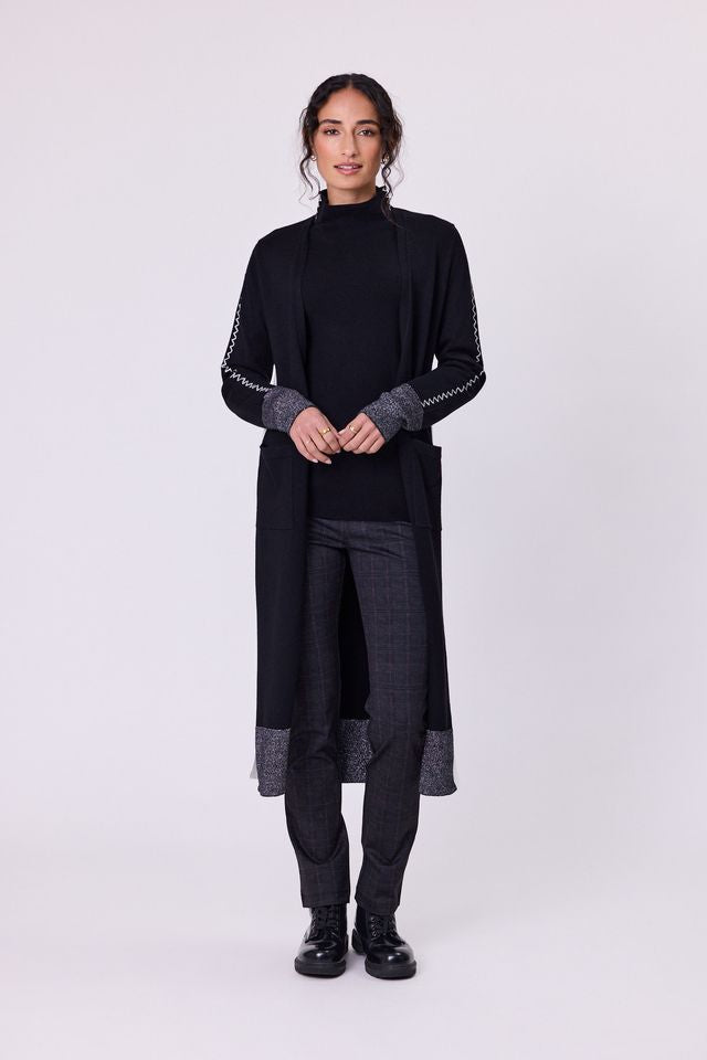 Astral  Long Cardi Knit -Black/Silver - NAVY & CO