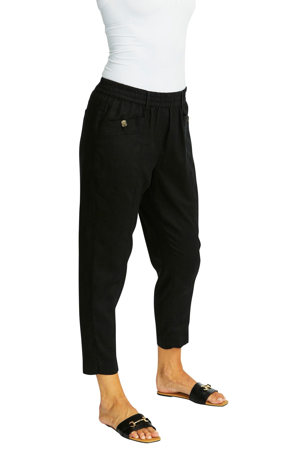 Ava Pull On Linen Pant - Black - PING PONG Pant 10 14 16 18 12 NZ LUMA