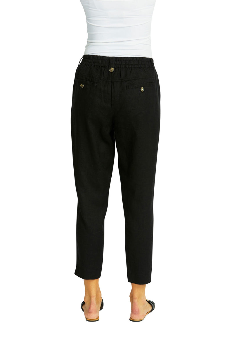 Ava Pull On Linen Pant - Black - PING PONG Pant NZ LUMA