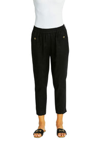 Ava Pull On Linen Pant - Black - PING PONG Pant NZ LUMA