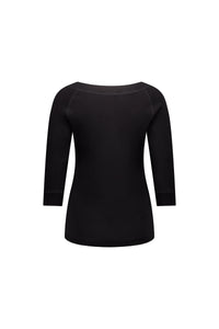 Boat Neck 3/4 Sleeve Top - Black - VASSALLI Top NZ LUMA