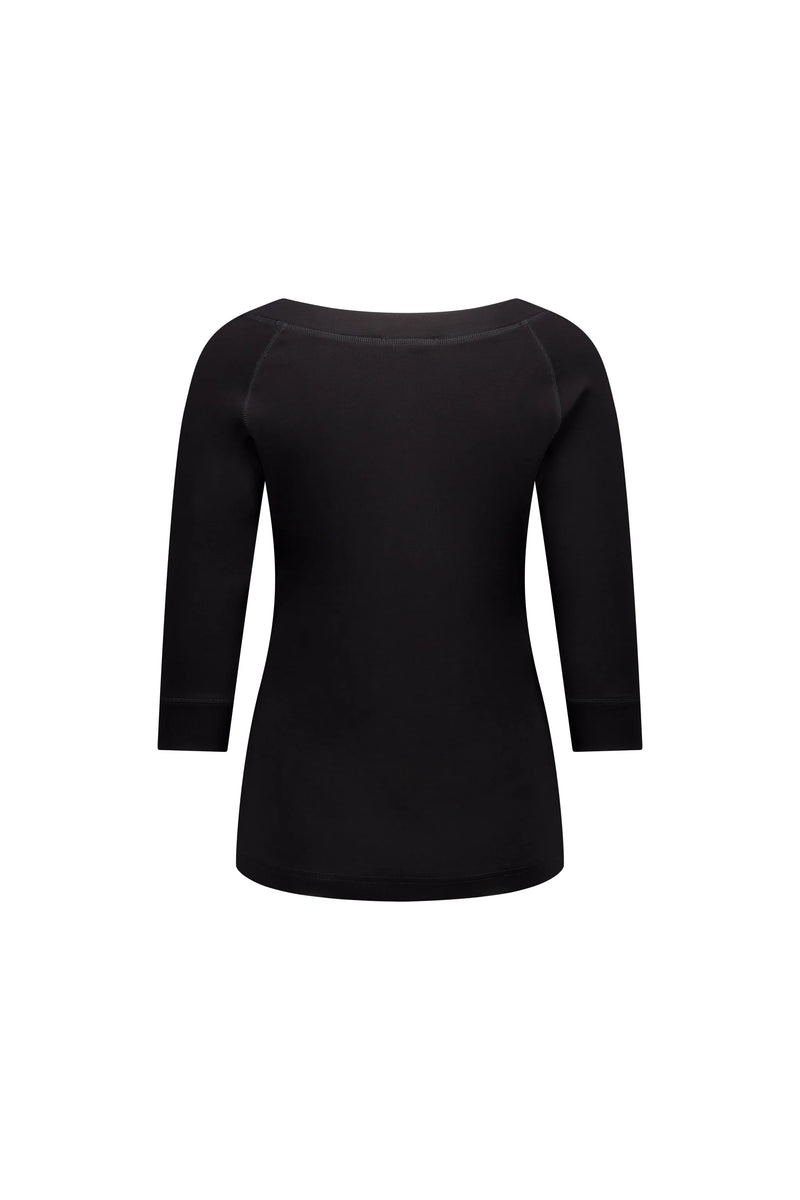 Boat Neck 3/4 Sleeve Top - Black - VASSALLI Top NZ LUMA