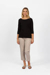 Boat Neck 3/4 Sleeve Top - Black - VASSALLI Top NZ LUMA