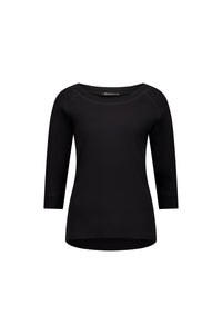 Boat Neck 3/4 Sleeve Top - Black - VASSALLI Top NZ LUMA