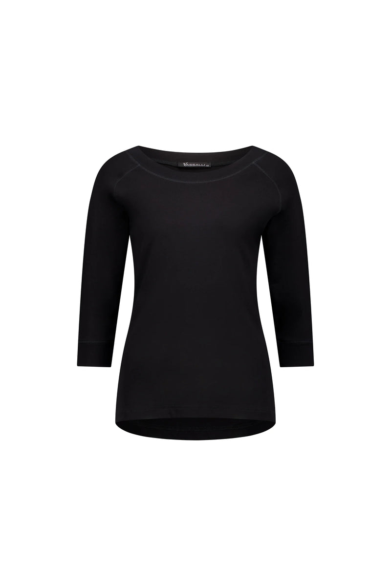 Boat Neck 3/4 Sleeve Top - Black - VASSALLI Top NZ LUMA