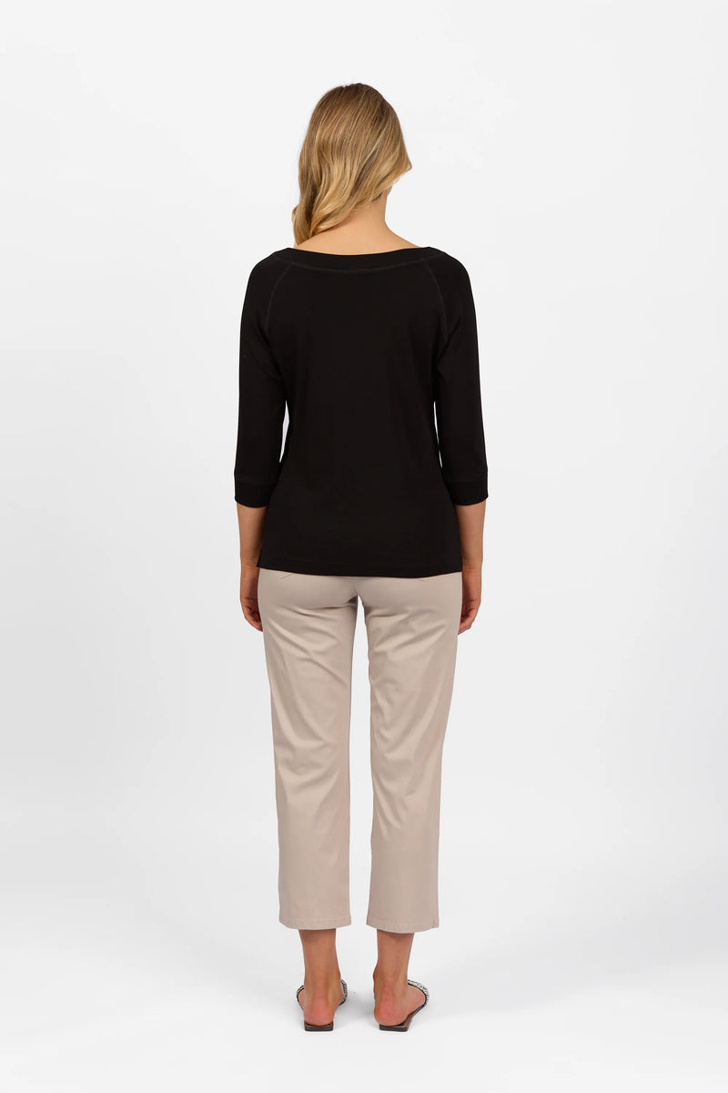 Boat Neck 3/4 Sleeve Top - Black - VASSALLI Top NZ LUMA