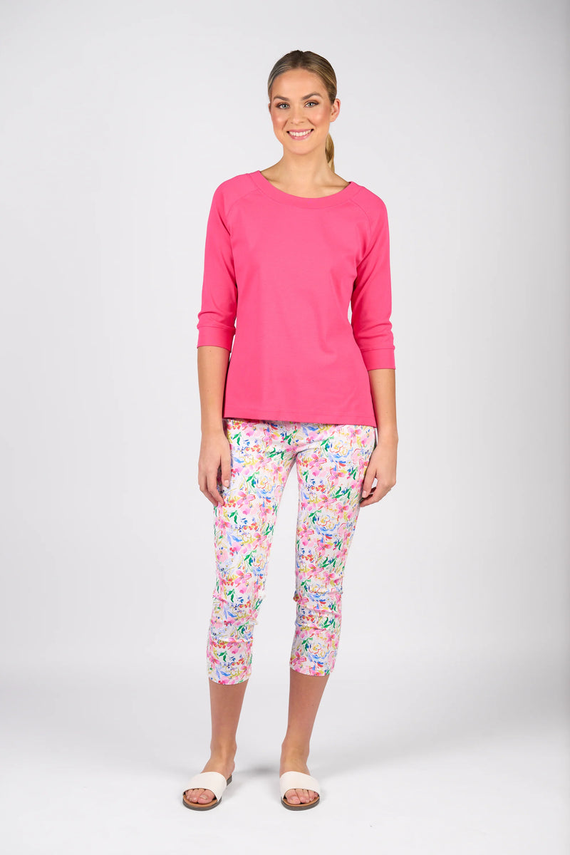 Boat Neck 3/4 Sleeve Top - Fuchsia - VASSALLI Top NZ LUMA