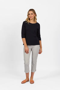 Boat Neck 3/4 Sleeve Top - Ink - VASSALLI Top NZ LUMA