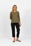 Boat Neck 3/4 Sleeve Top - Olive - VASSALLI Top 8 12 14 10 18 16 NZ LUMA