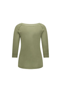 Boat Neck 3/4 Sleeve Top - Olive - VASSALLI Top NZ LUMA