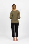 Boat Neck 3/4 Sleeve Top - Olive - VASSALLI Top NZ LUMA