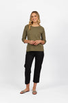 Boat Neck 3/4 Sleeve Top - Olive - VASSALLI Top NZ LUMA