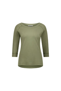 Boat Neck 3/4 Sleeve Top - Olive - VASSALLI Top NZ LUMA