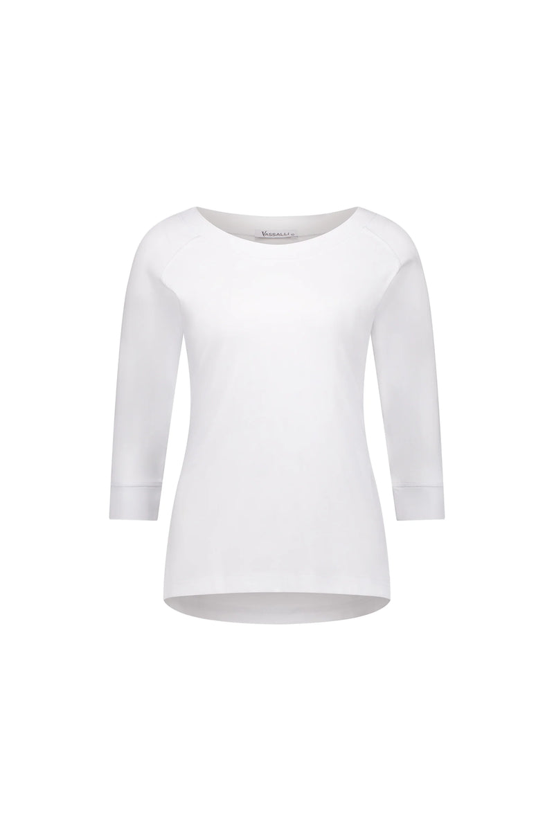 Boat Neck 3/4 Sleeve Top - White - VASSALLI Top NZ LUMA