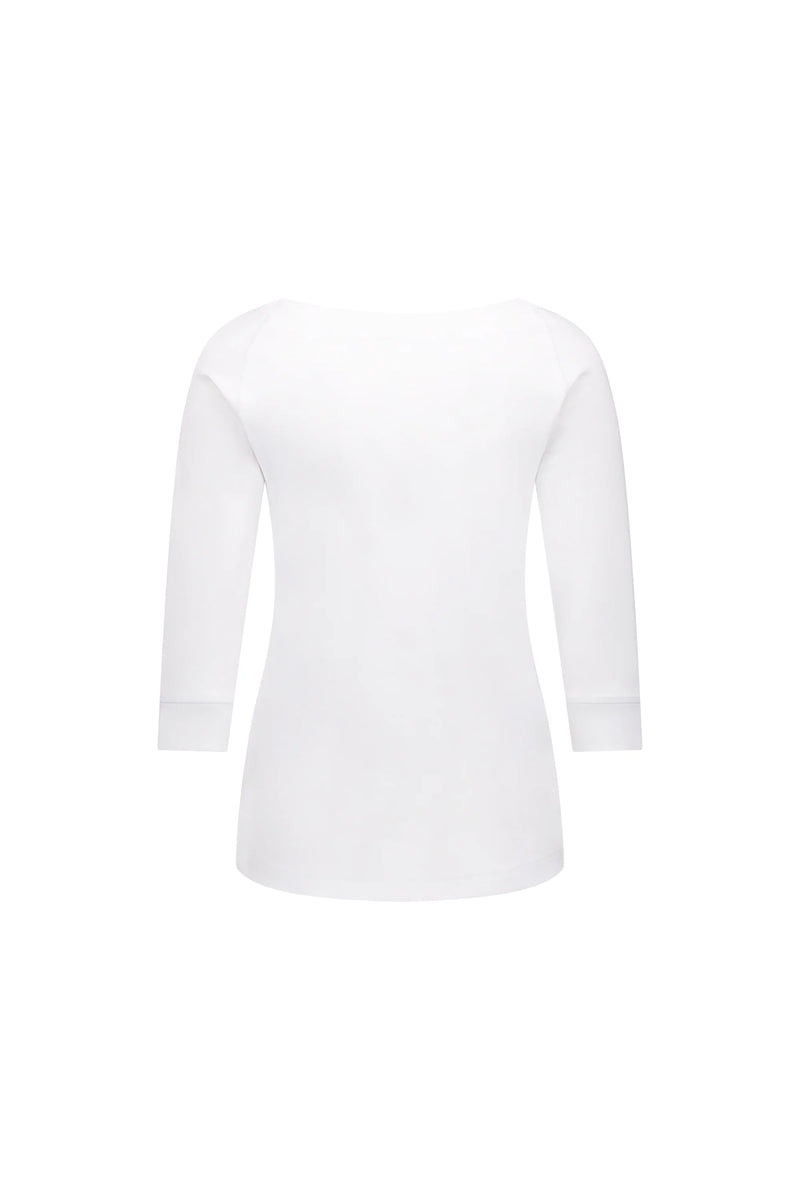 Boat Neck 3/4 Sleeve Top - White - VASSALLI Top NZ LUMA