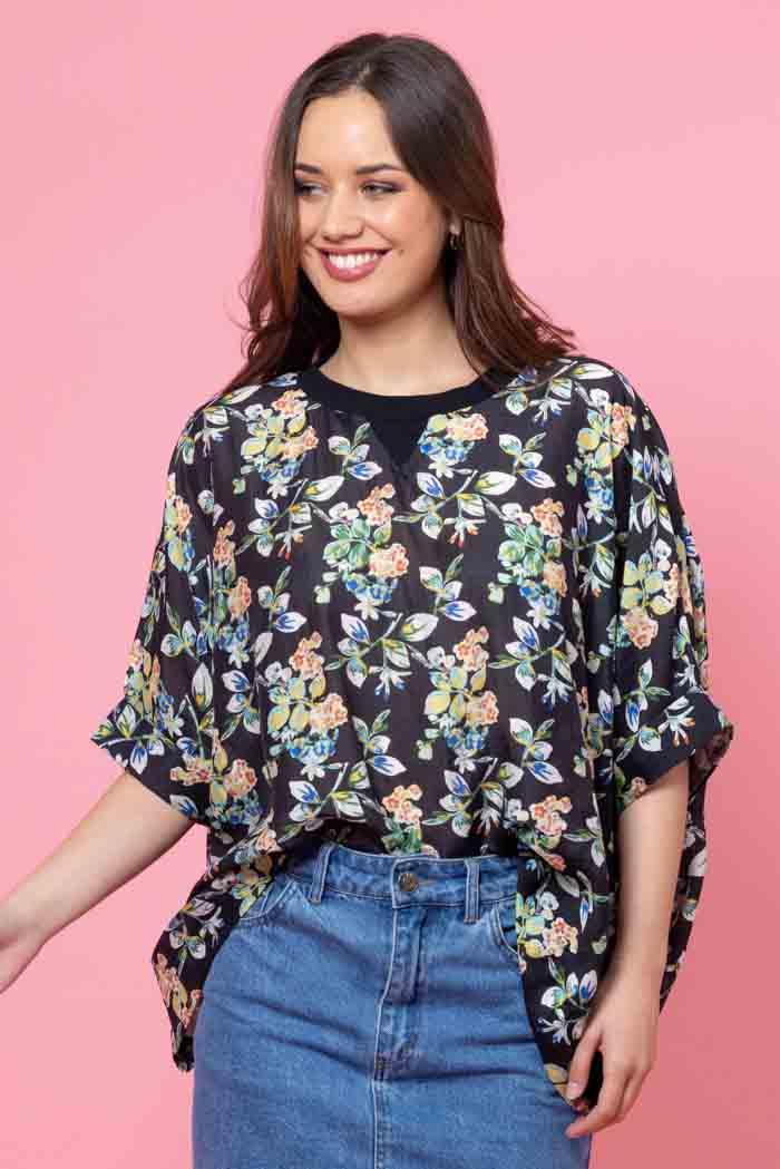 Lola Swing Top - Black Floral- CHARLO Top NZ LUMA