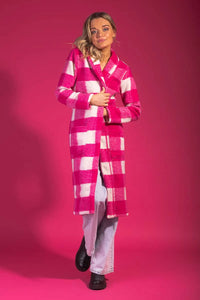 Bree Cardigan Pink Check -CHARLO Coat NZ LUMA