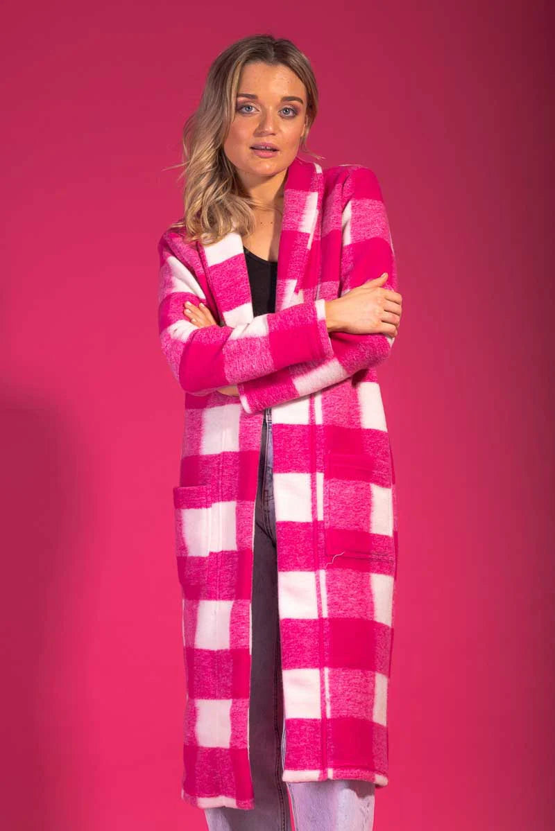 Bree Cardigan Pink Check -CHARLO Coat NZ LUMA