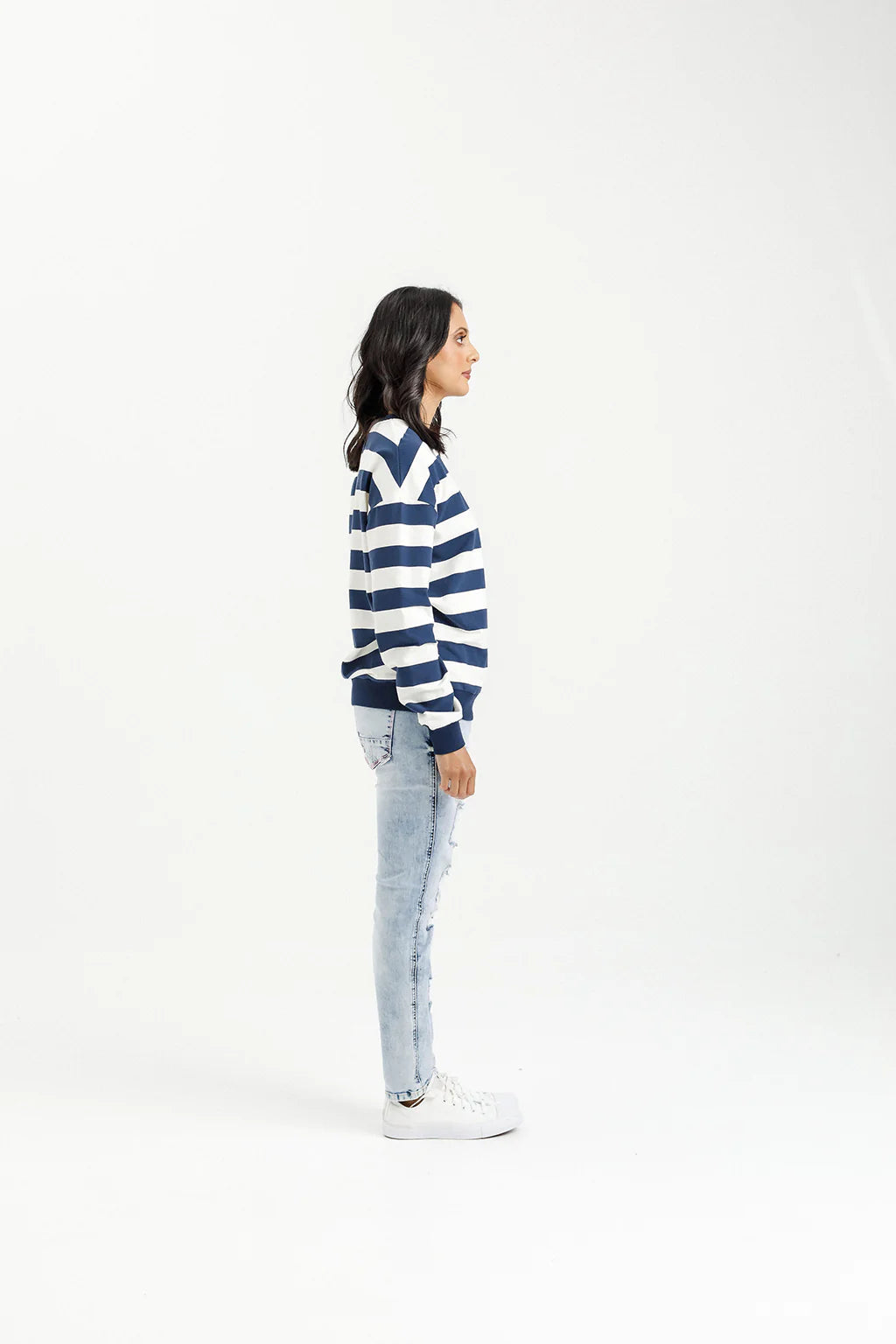 Camilla Crew - Indigo Blue Stripe w Mini X - HOME LEE Top NZ LUMA