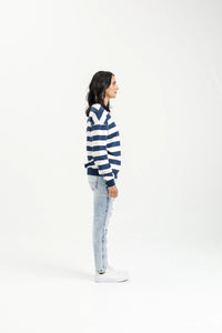 Camilla Crew - Indigo Blue Stripe w Mini X - HOME LEE Top NZ LUMA