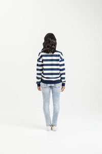 Camilla Crew - Indigo Blue Stripe w Mini X - HOME LEE Top NZ LUMA