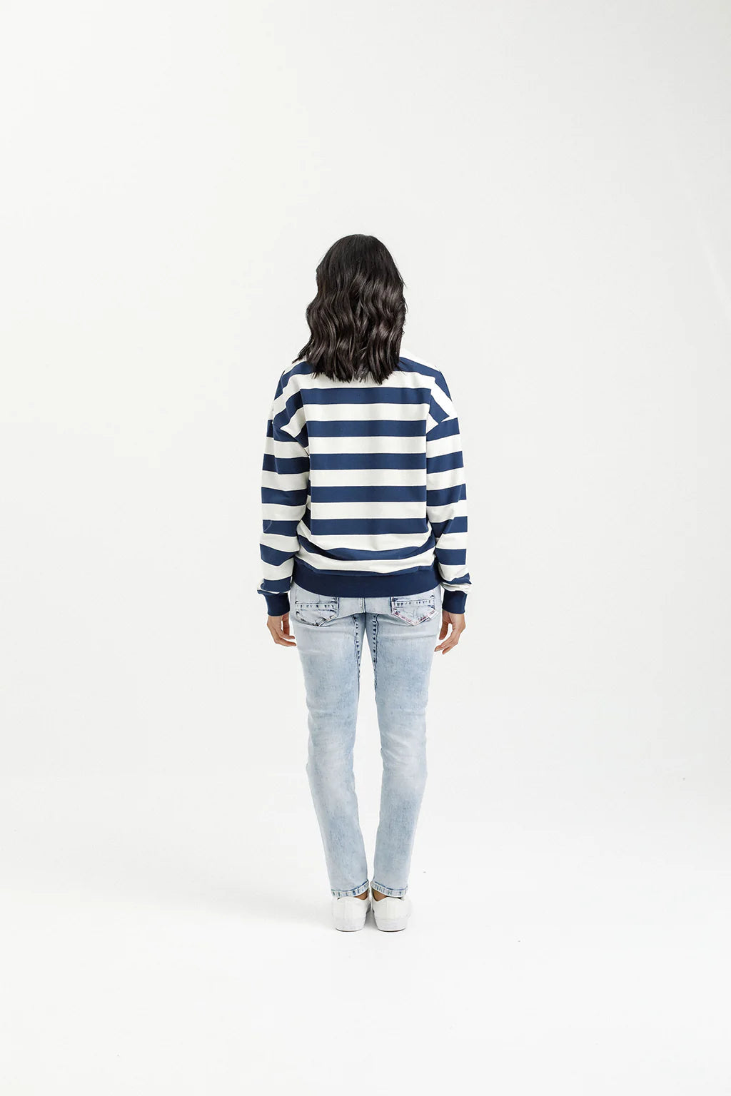 Camilla Crew - Indigo Blue Stripe w Mini X - HOME LEE Top NZ LUMA