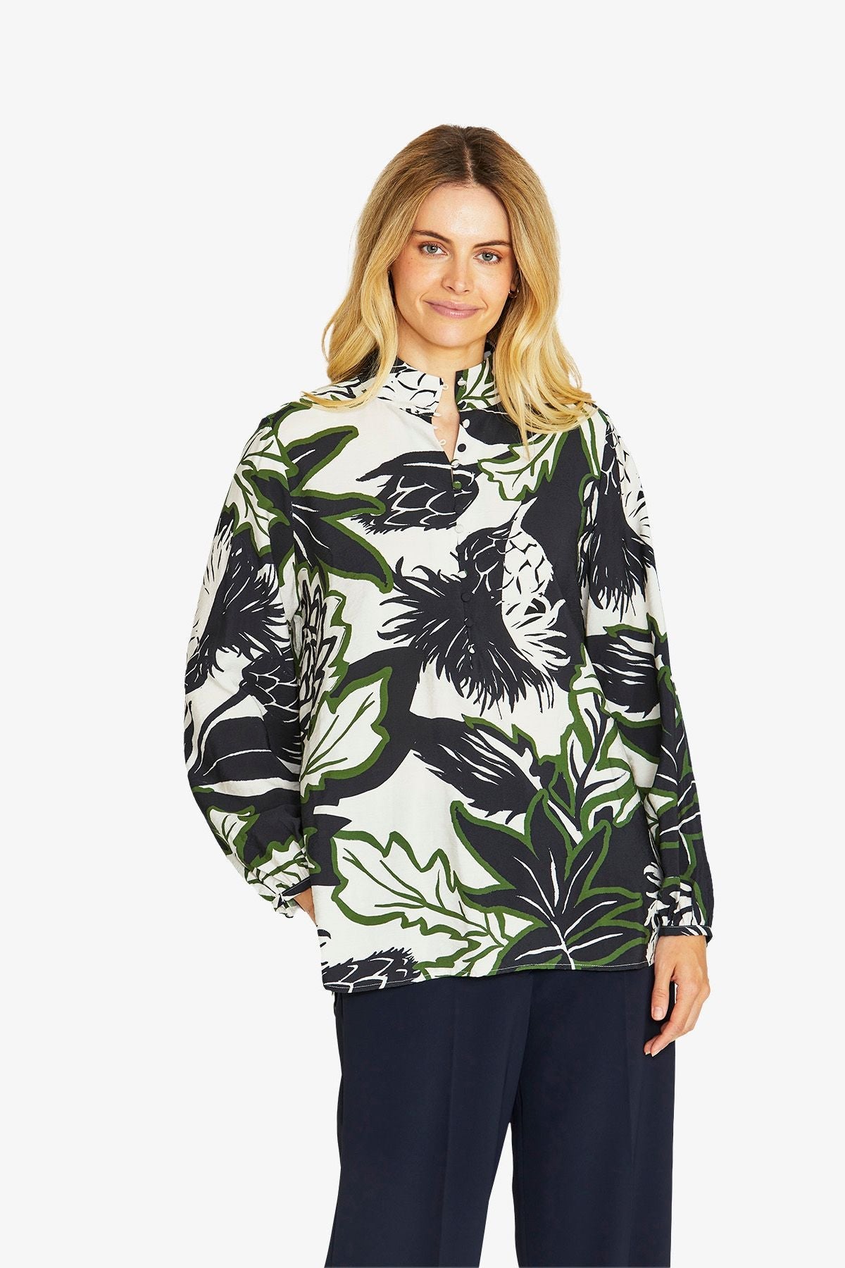 Camille Long Sleeve Blouse - Abstract Floral - PING PONG Top NZ LUMA