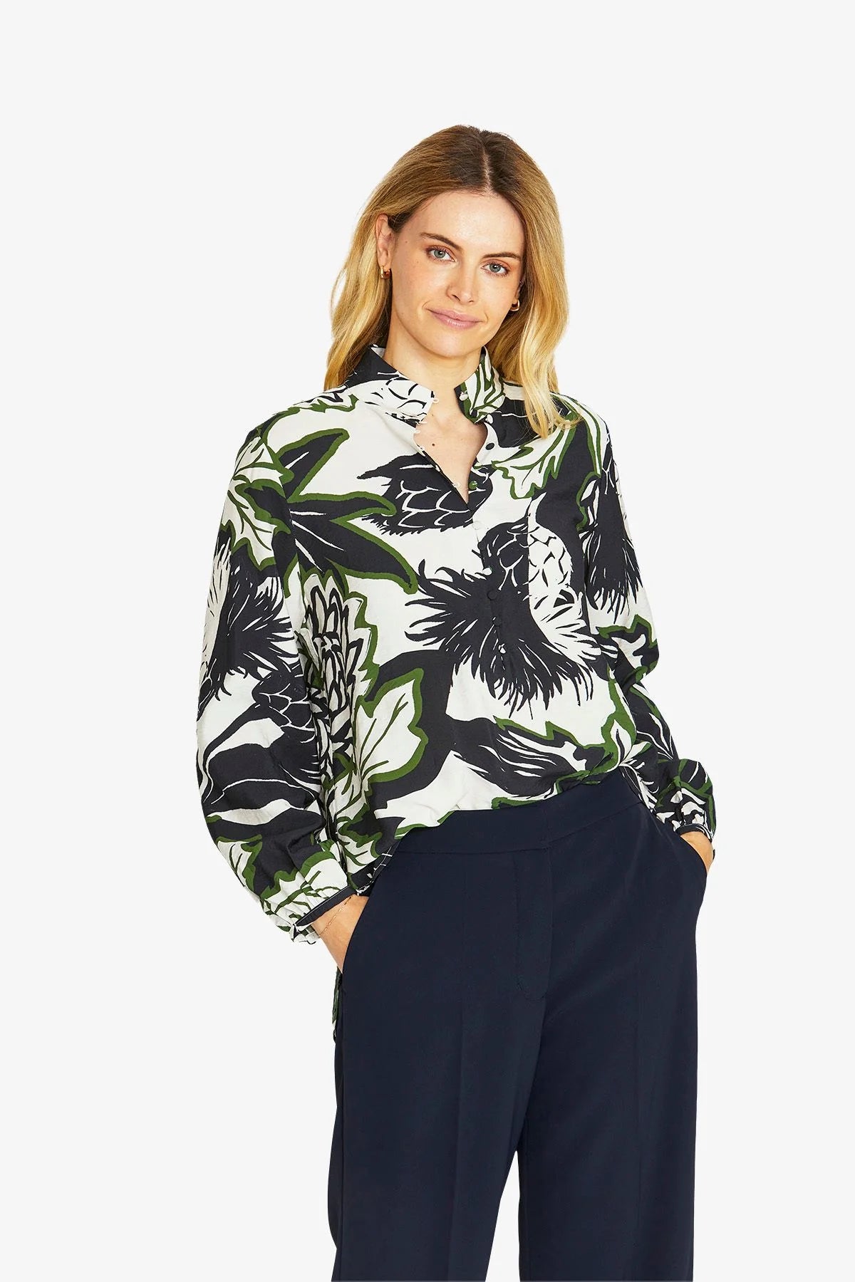 Camille Long Sleeve Blouse - Abstract Floral - PING PONG Top NZ LUMA
